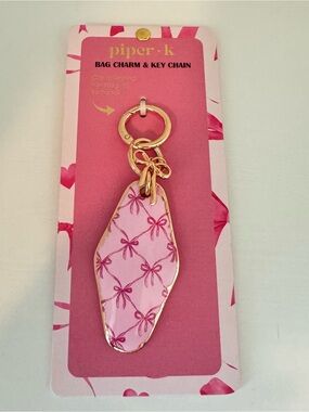 ✨New✨ piper·k Pink Bow Pattern Key & Bag Charm with Gold Hardware